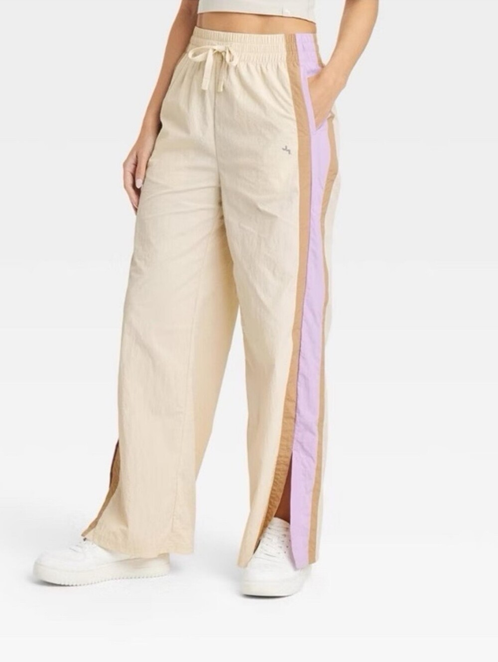 JOYLAB Target Women's Wide Leg Wind Breaker Pants Cream Pink/Lav. Stripe Sz. S